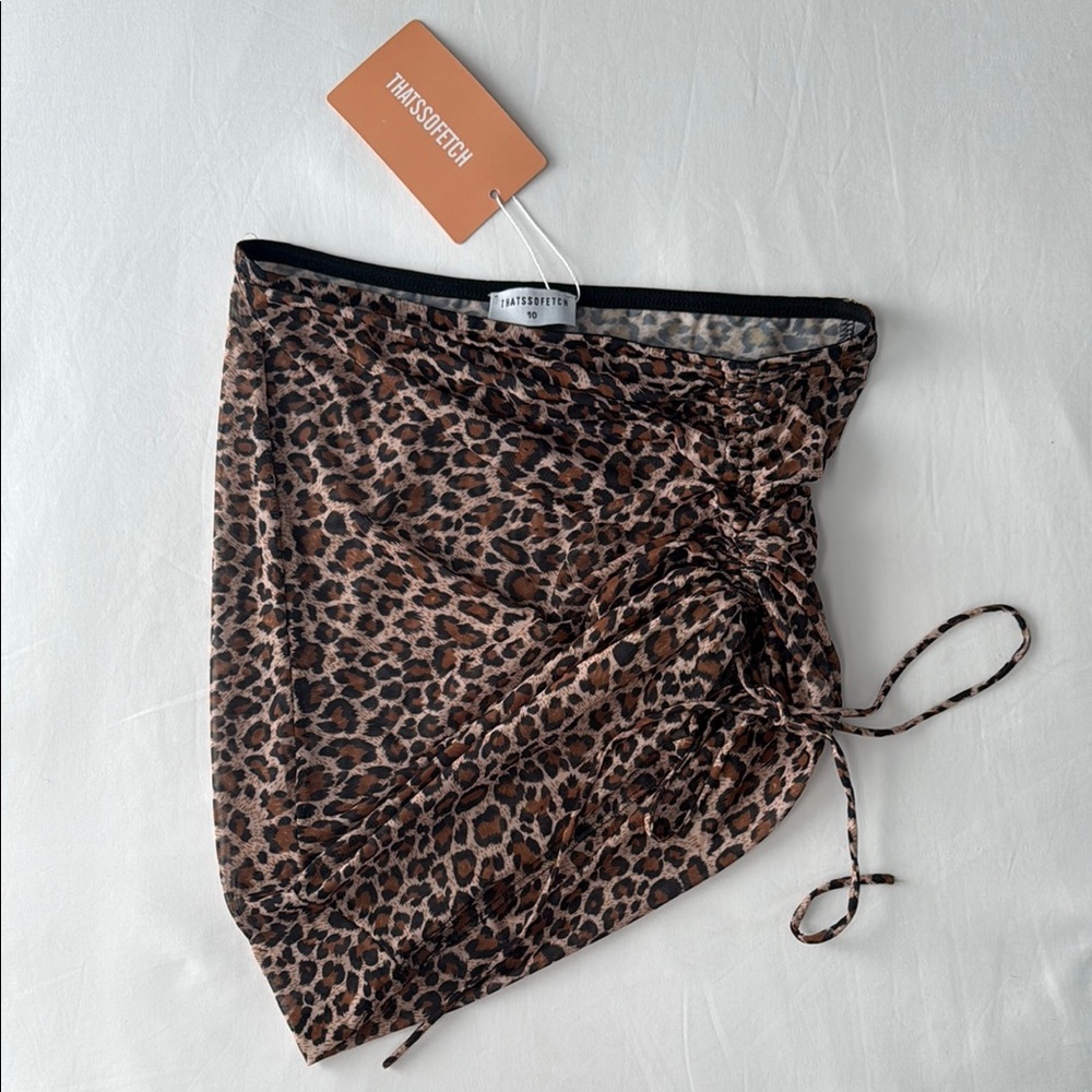 LEOPARD PRINT MESH BIKINI COVERUP SKIRT